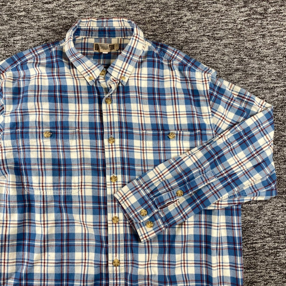 Duluth Trading Free Swingin Flannel Shirt Mens 2XL Tall Blue Plaid Cotton